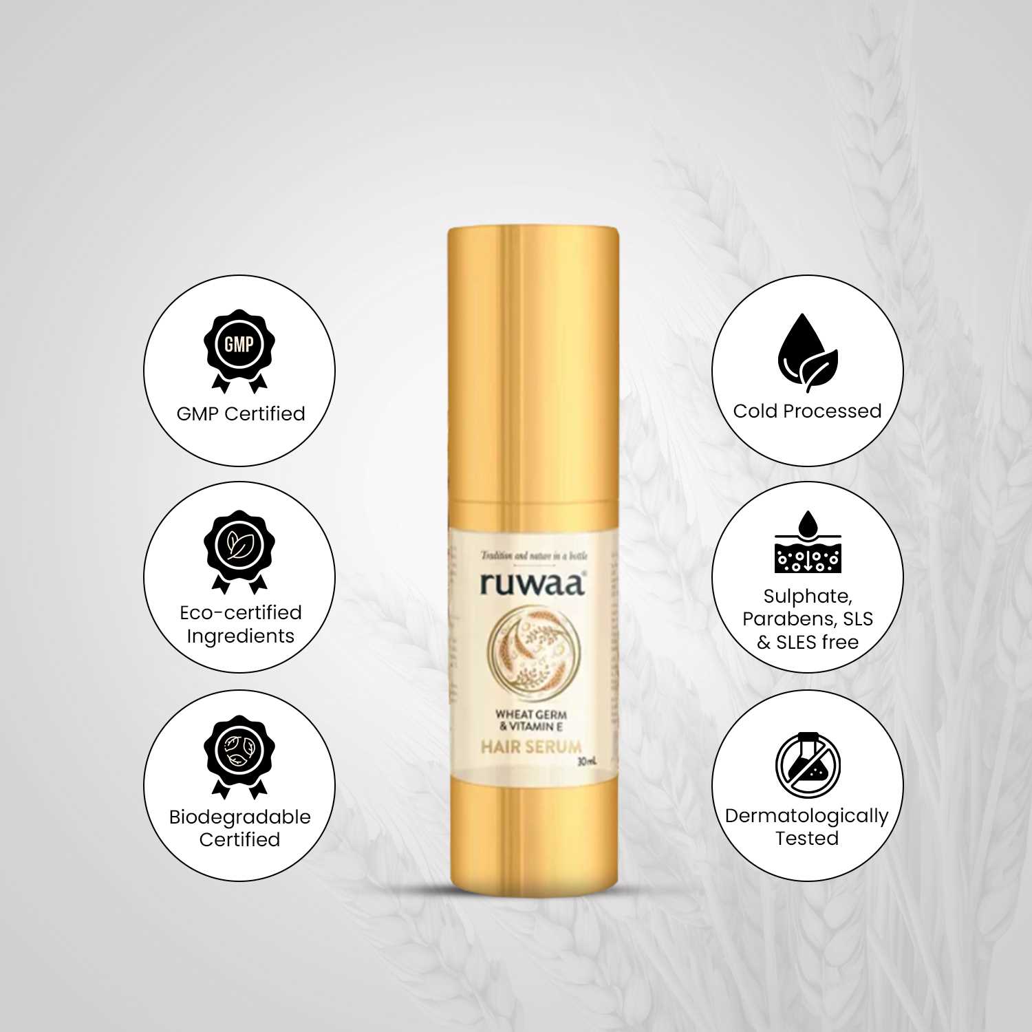 Hair Serum - Wheat Germ and Vitamin E For Soft And Shiny Hair 30ML Softens Hair | Reduces Frizz and Tangles | Boosts Growth