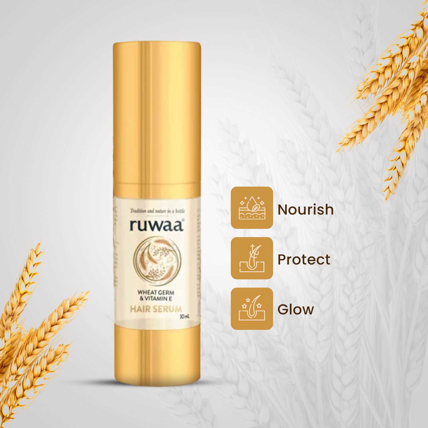 Hair Serum - Wheat Germ and Vitamin E For Soft And Shiny Hair 30ML Softens Hair | Reduces Frizz and Tangles | Boosts Growth