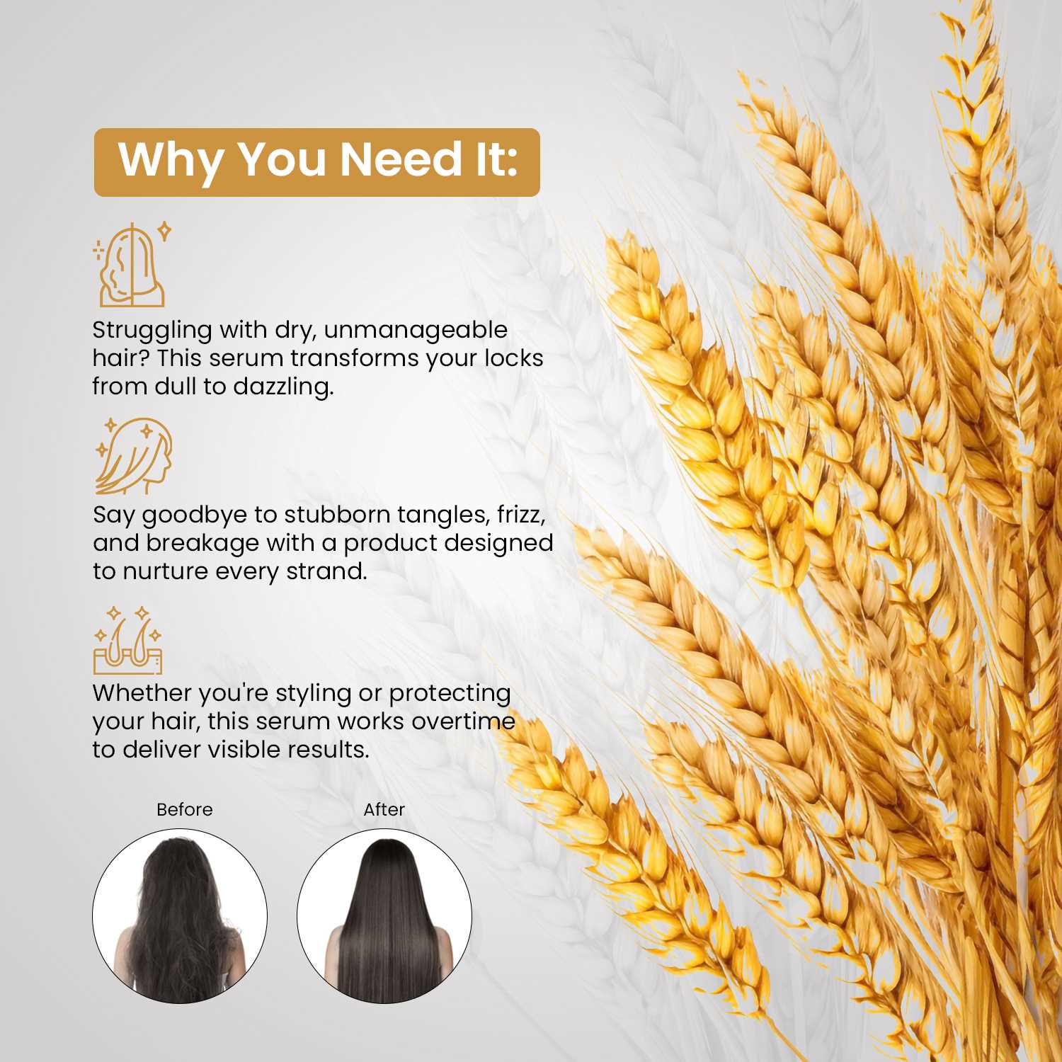 Hair Serum - Wheat Germ and Vitamin E For Soft And Shiny Hair 30ML Softens Hair | Reduces Frizz and Tangles | Boosts Growth
